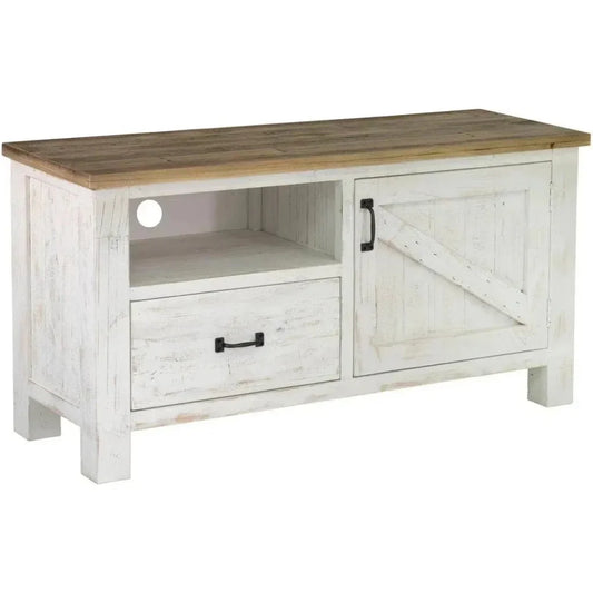 Two Tone White TV Stand Drawers Small Media Console - LOOMLAN - LH Imports - TV Stands & Media Centers