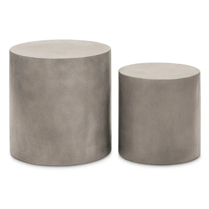 Una Concrete Round Garden Stools (Set of 2)-Garden Stools-Urbia-LOOMLAN
