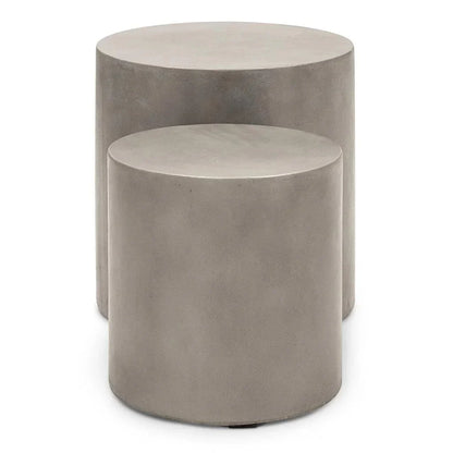 Una Concrete Round Garden Stools (Set of 2)-Garden Stools-Urbia-LOOMLAN