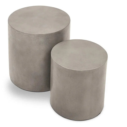 Una Concrete Round Garden Stools (Set of 2)-Garden Stools-Urbia-LOOMLAN
