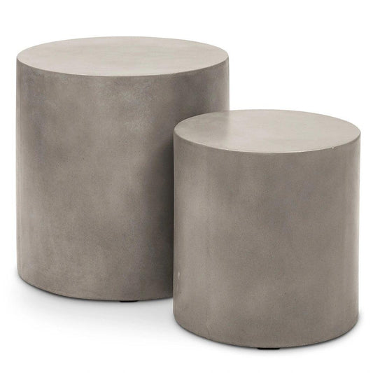 Una Concrete Round Garden Stools (Set of 2)-Garden Stools-Urbia-Dark Grey-LOOMLAN