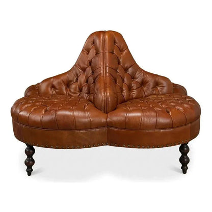 Unique Curved Leather Lobby Sofa - LOOMLAN - Sarreid - Sofas & Loveseats