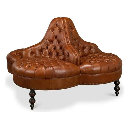 Unique Curved Leather Lobby Sofa - LOOMLAN - Sarreid - Sofas & Loveseats