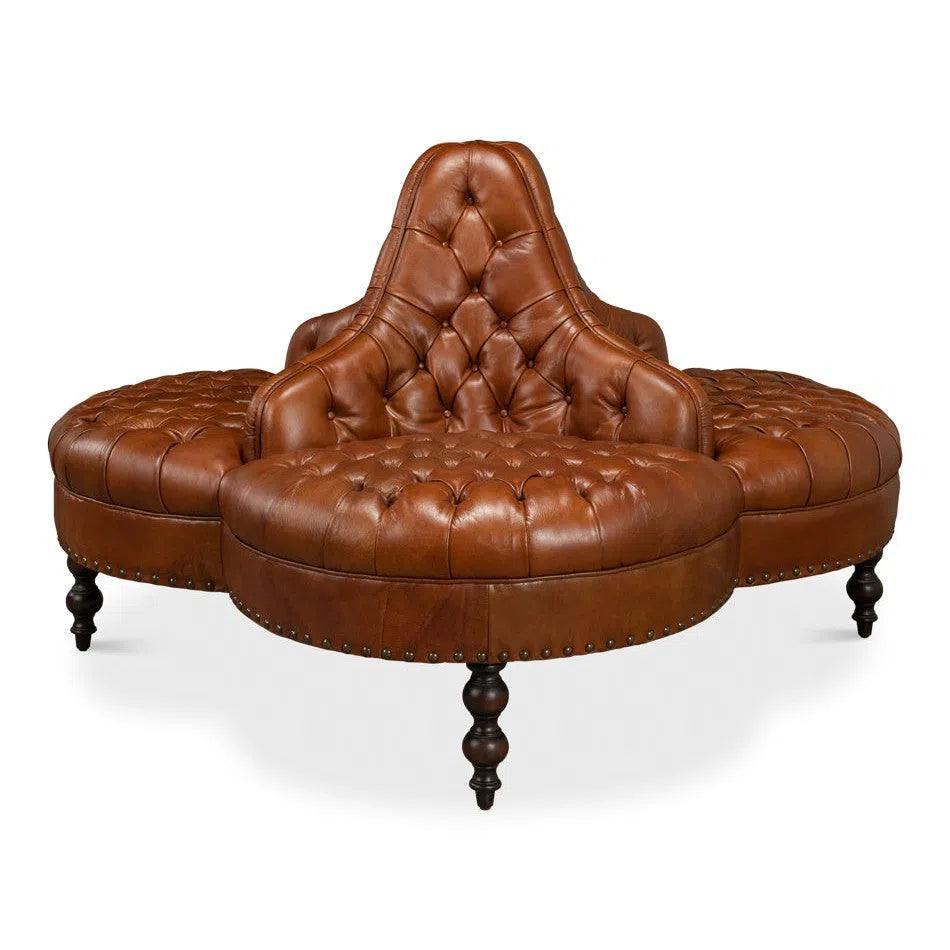 Unique Curved Leather Lobby Sofa - LOOMLAN - Sarreid - Sofas & Loveseats