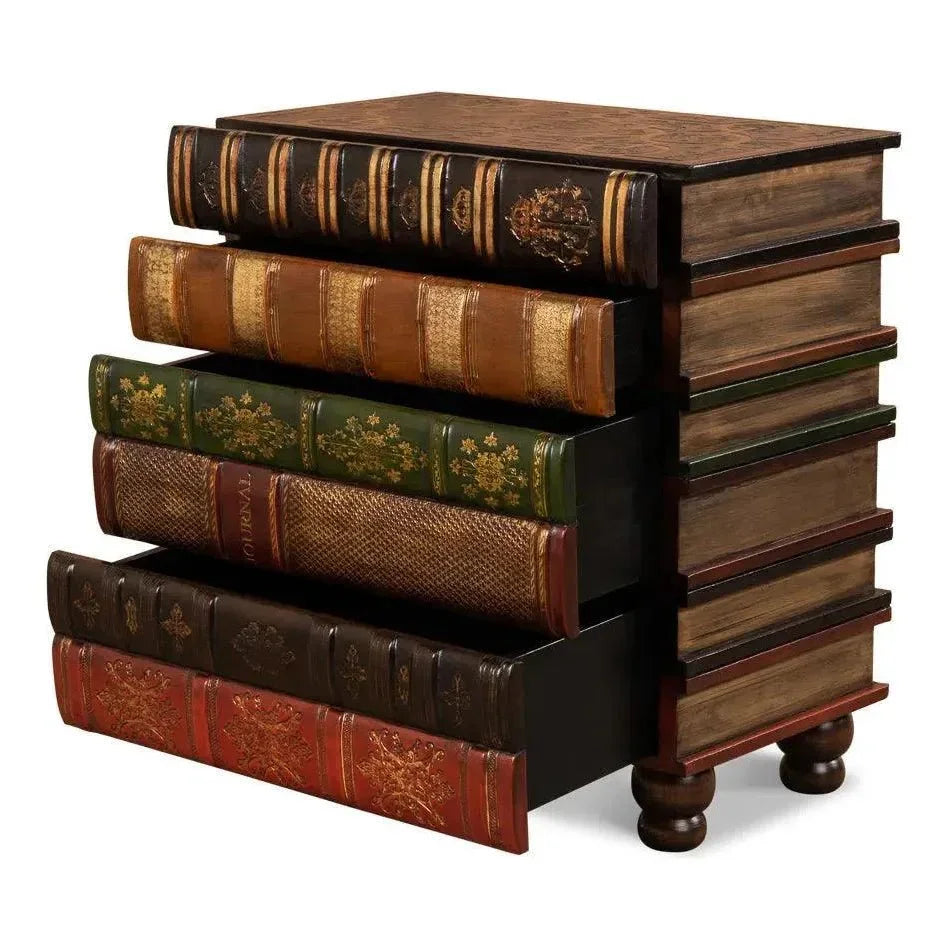 Unique Florentine Books Chairside Side Table - LOOMLAN - Sarreid - Side Tables