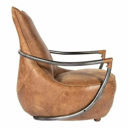 Unique Shape Tan Leather Club Chair - LOOMLAN - Moe's Home - Club Chairs