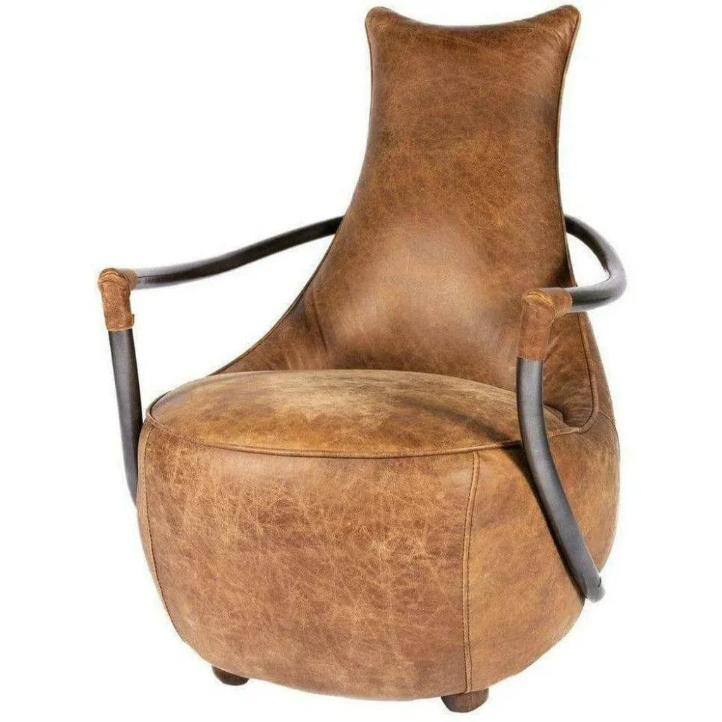 Unique Shape Tan Leather Club Chair - LOOMLAN - Moe's Home - Club Chairs