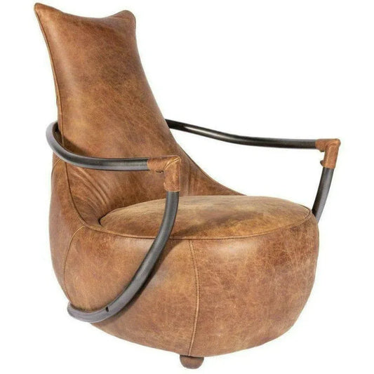 Unique Shape Tan Leather Club Chair - LOOMLAN - Moe's Home - Club Chairs