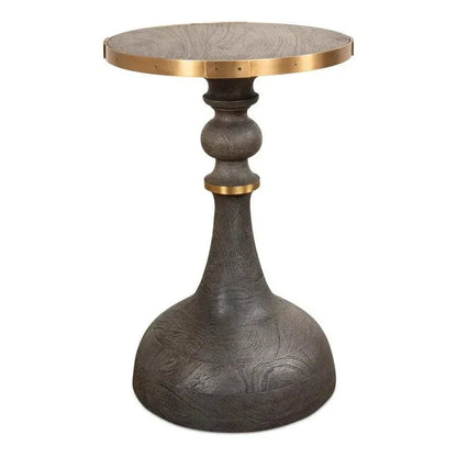 Upturned Goblet Round Side Table Brass & Oak - LOOMLAN - Sarreid - Side Tables