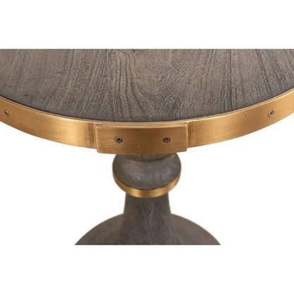 Upturned Goblet Round Side Table Brass & Oak - LOOMLAN - Sarreid - Side Tables