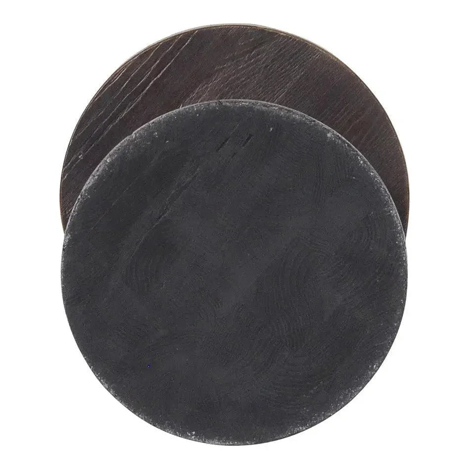 Upturned Goblet Round Side Table Brass & Oak - LOOMLAN - Sarreid - Side Tables