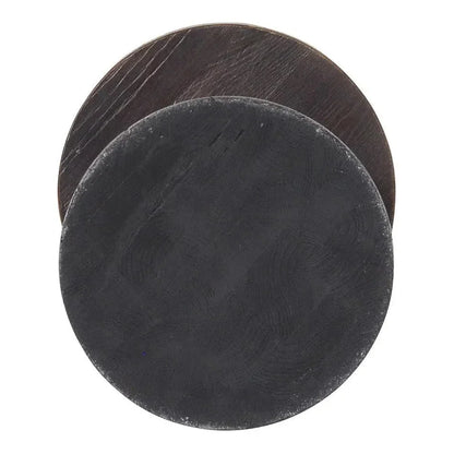 Upturned Goblet Round Side Table Brass & Oak - LOOMLAN - Sarreid - Side Tables