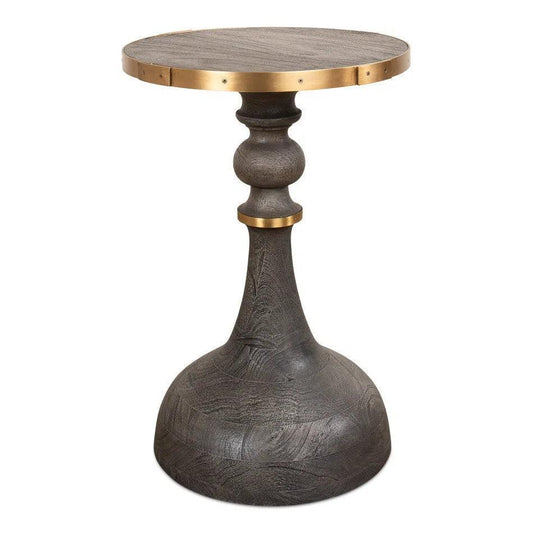 Upturned Goblet Round Side Table Brass & Oak - LOOMLAN - Sarreid - Side Tables