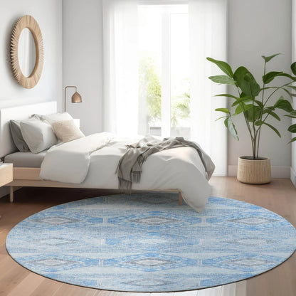 Uraain Blue Washable Indoor-Outdoor Rug