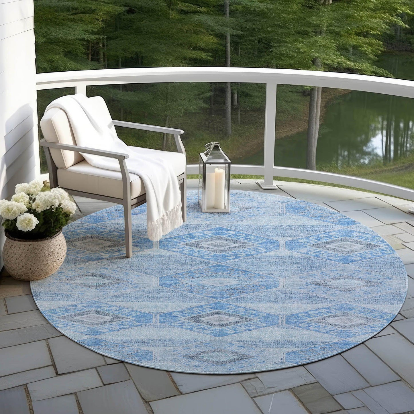 Uraain Blue Washable Indoor-Outdoor Rug