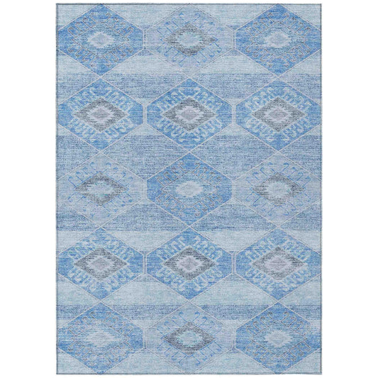 Uraain Blue Washable Indoor-Outdoor Rug