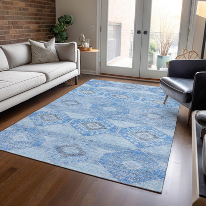 Uraain Blue Washable Indoor-Outdoor Rug