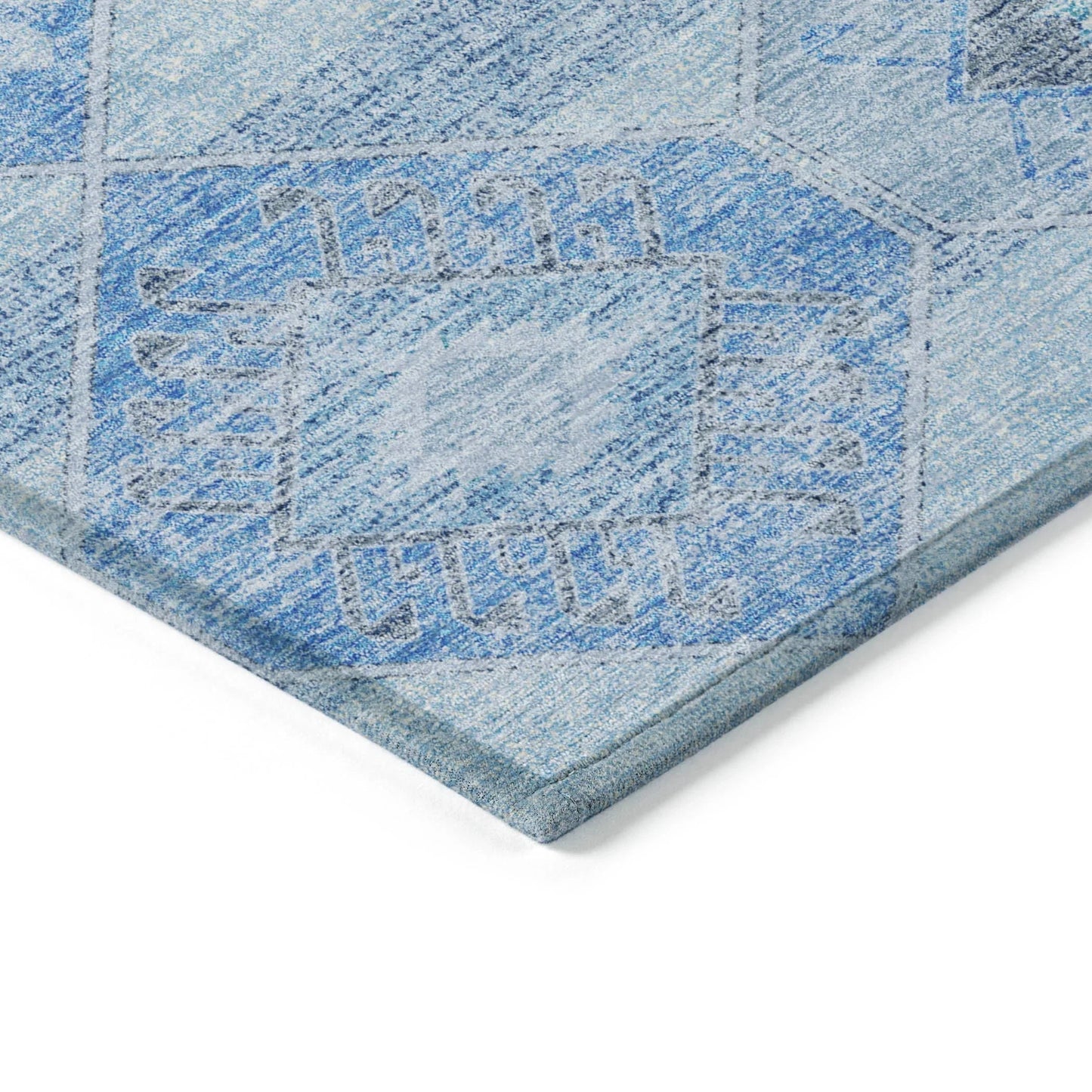 Uraain Blue Washable Indoor-Outdoor Rug