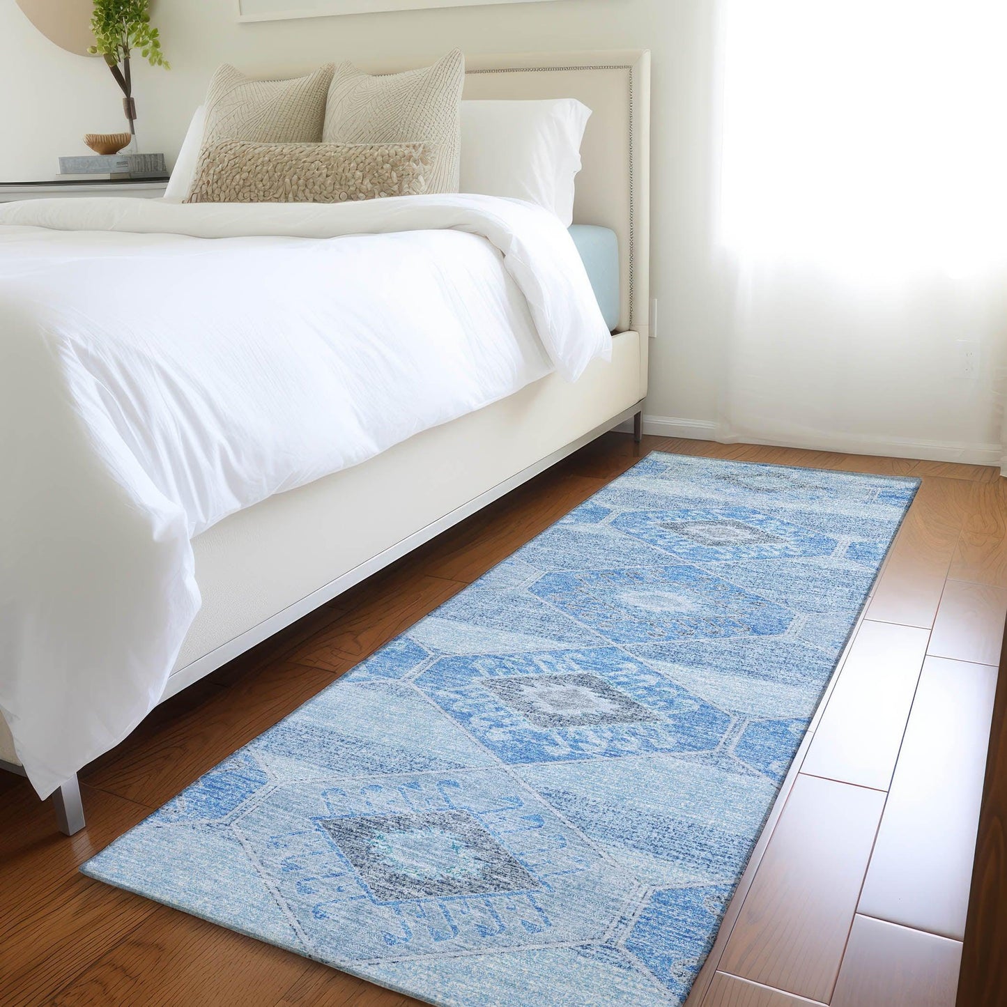 Uraain Blue Washable Indoor-Outdoor Rug