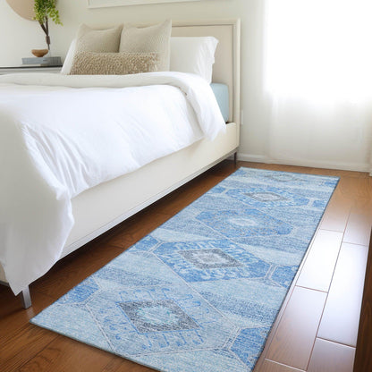 Uraain Blue Washable Indoor-Outdoor Rug