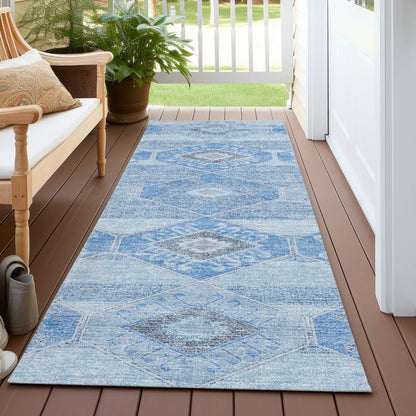 Uraain Blue Washable Indoor-Outdoor Rug
