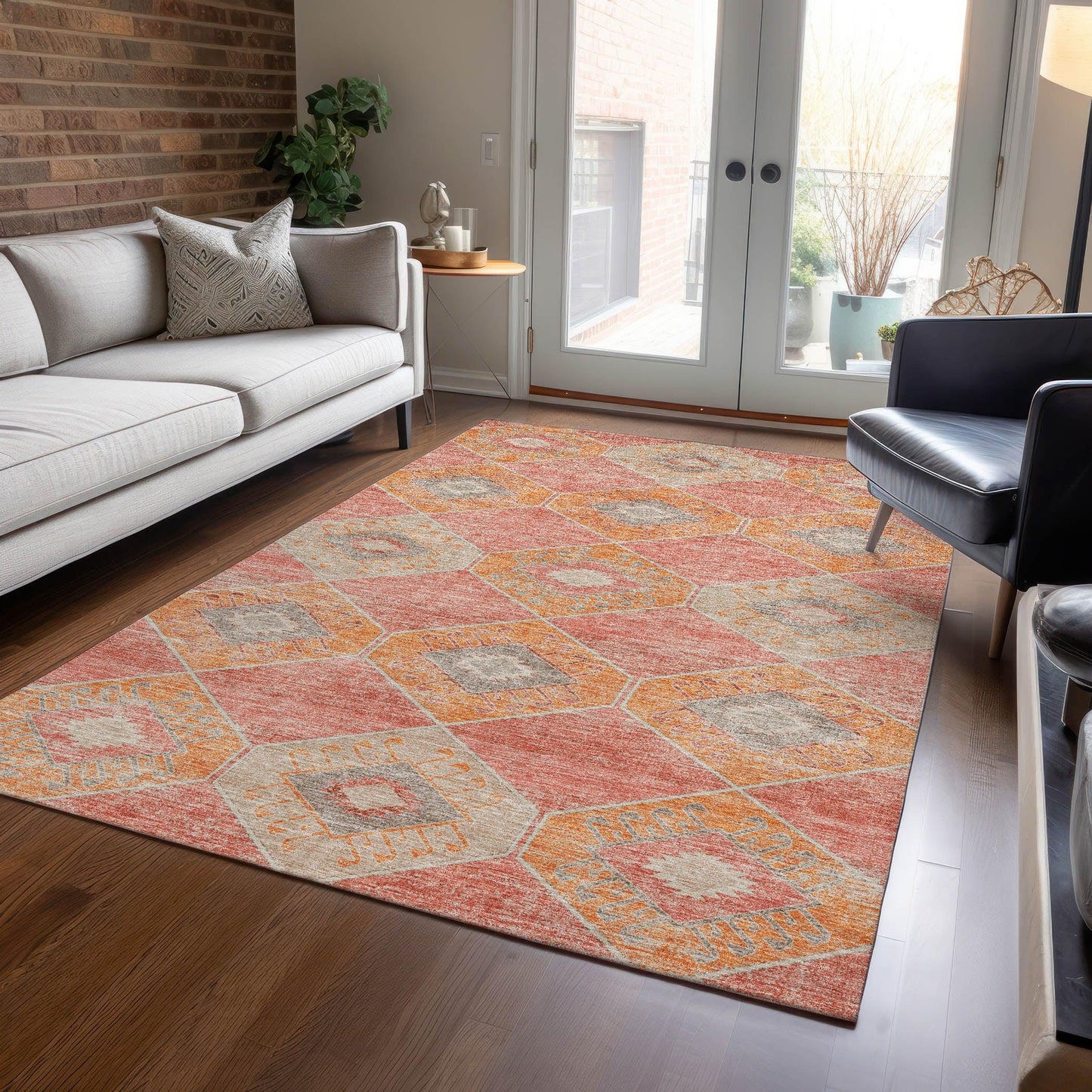 Uraain Coral Washable Indoor-Outdoor Rug