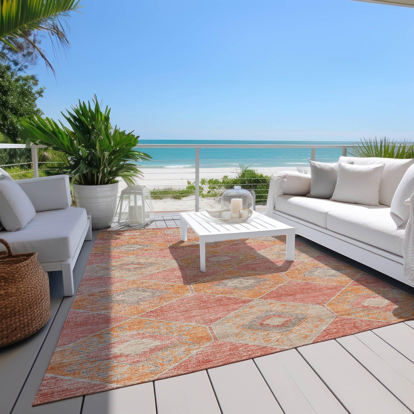 Uraain Coral Washable Indoor-Outdoor Rug