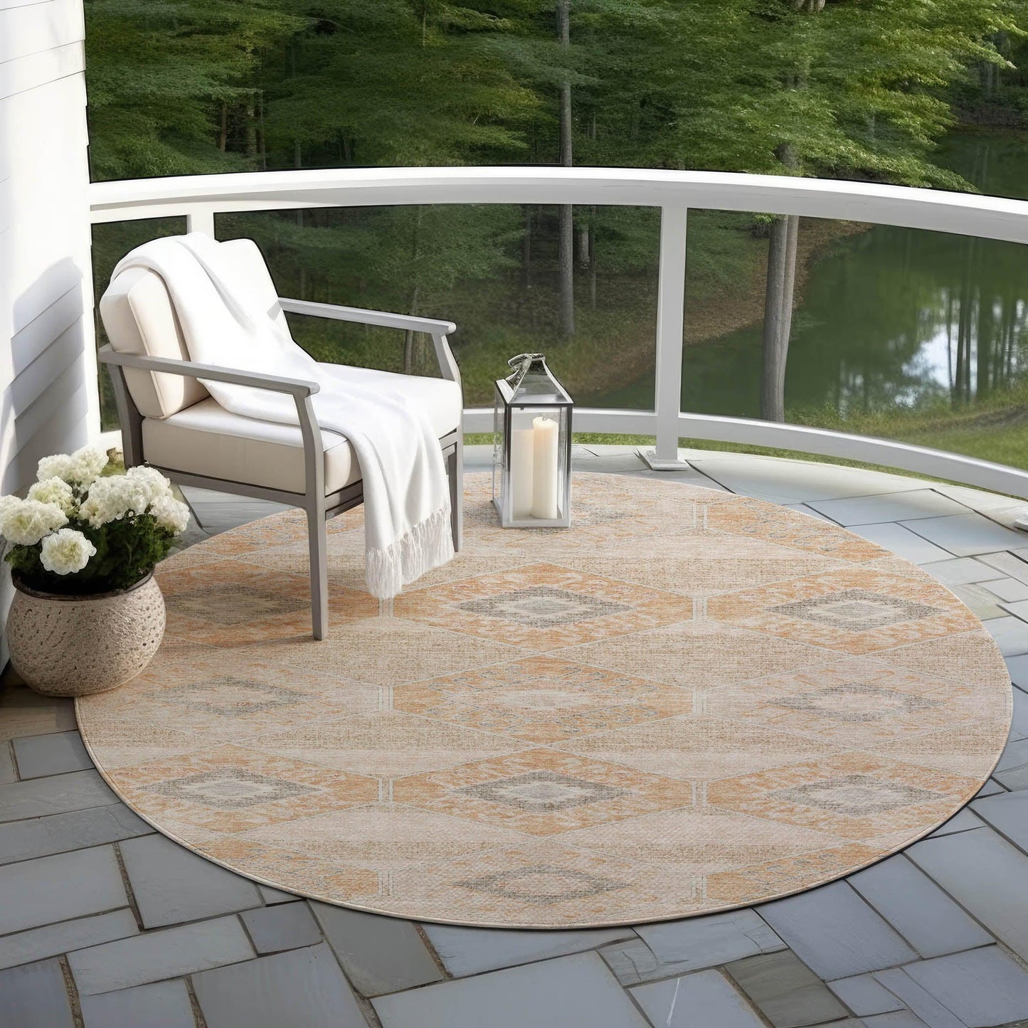 Uraain Orange Washable Indoor-Outdoor Rug