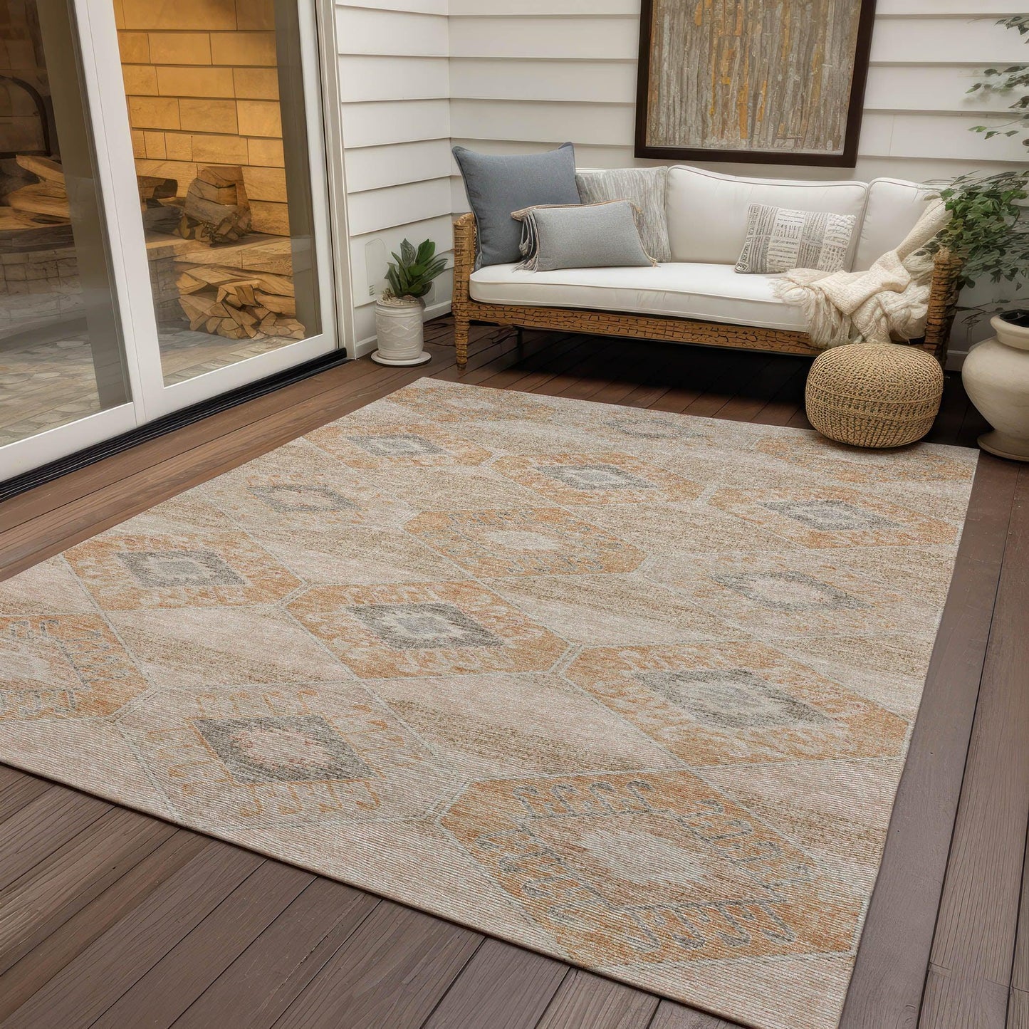 Uraain Orange Washable Indoor-Outdoor Rug