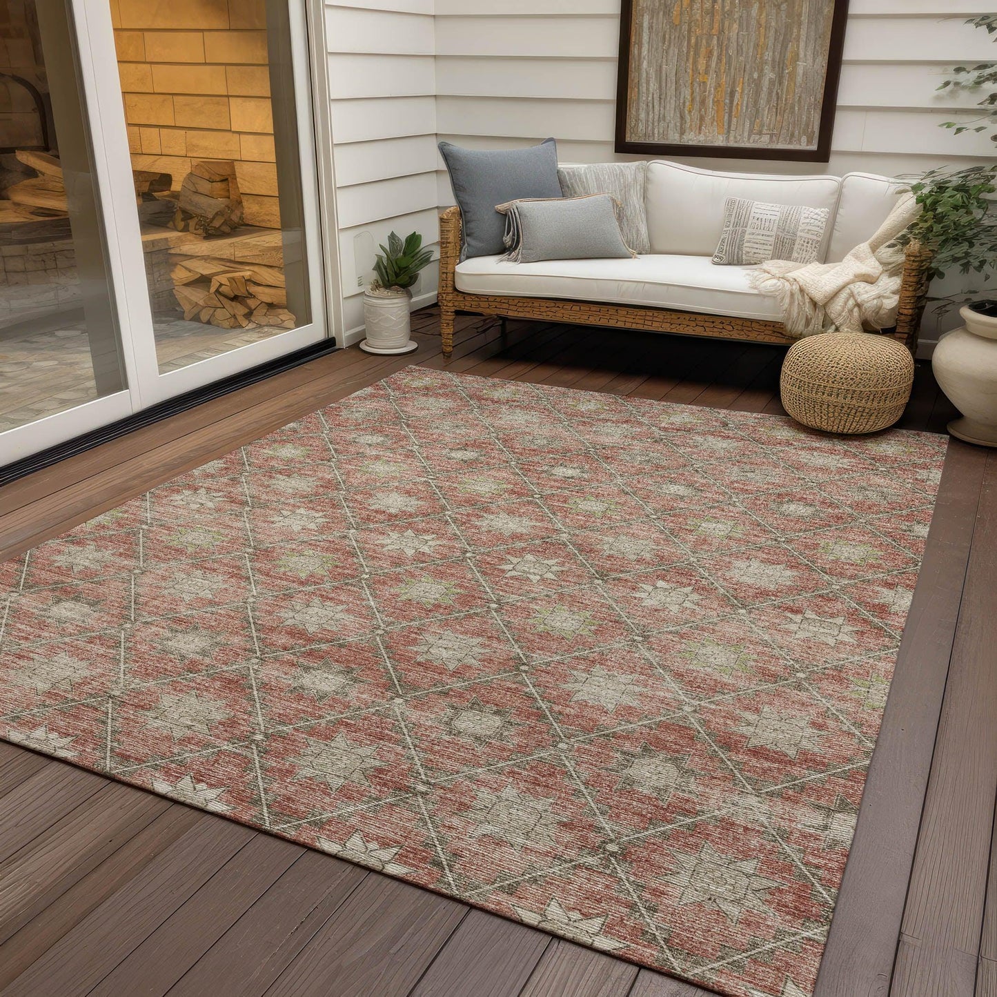 Uraas Orange Washable Indoor-Outdoor Rug
