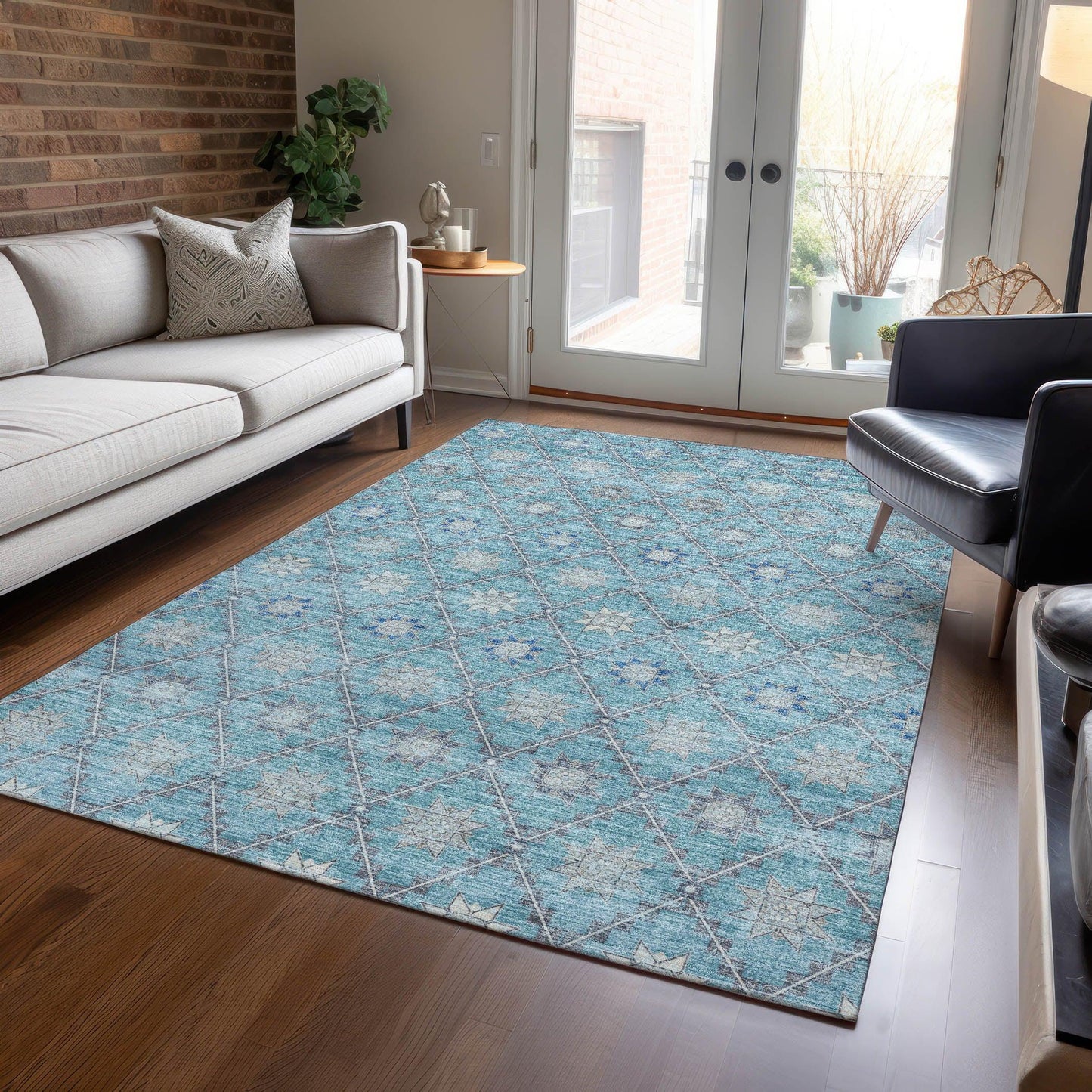 Uraas Teal Washable Indoor-Outdoor Rug