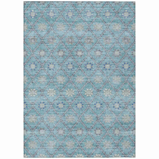 Uraas Teal Washable Indoor-Outdoor Rug