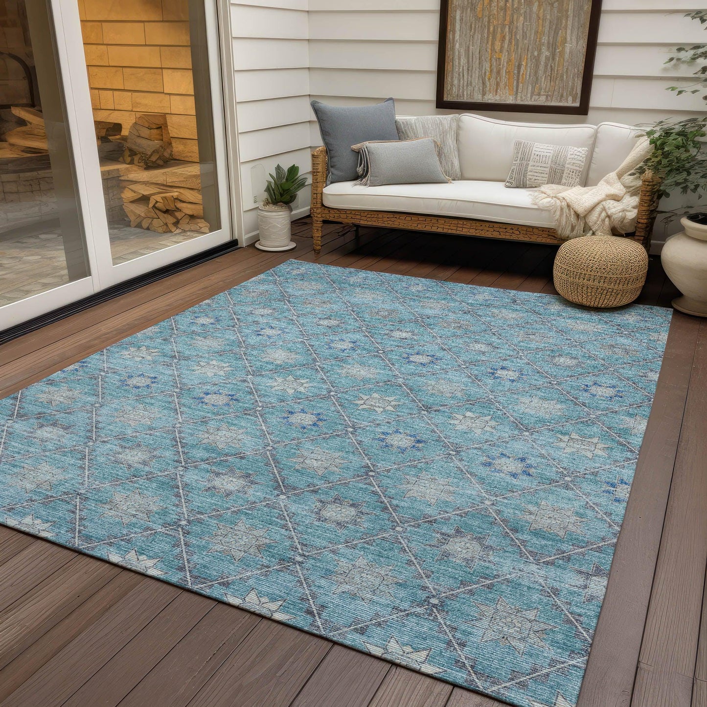 Uraas Teal Washable Indoor-Outdoor Rug