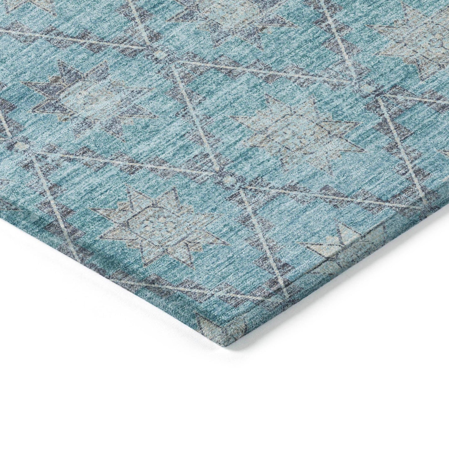 Uraas Teal Washable Indoor-Outdoor Rug