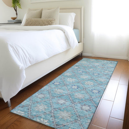 Uraas Teal Washable Indoor-Outdoor Rug