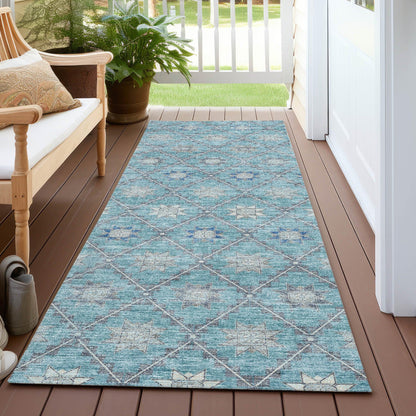 Uraas Teal Washable Indoor-Outdoor Rug