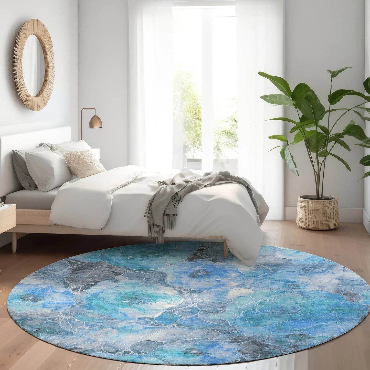Uraien Blue Washable Indoor-Outdoor Rug