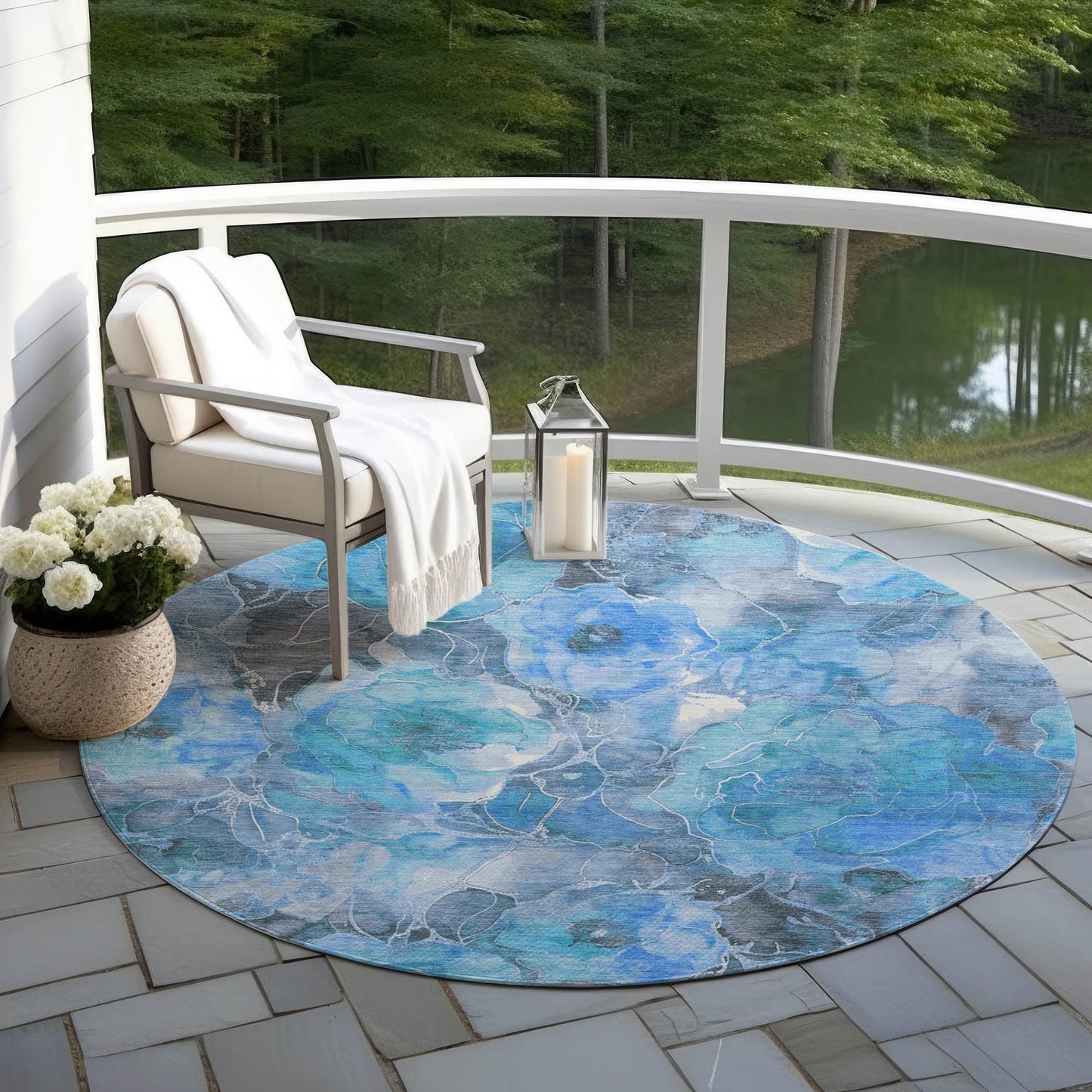 Uraien Blue Washable Indoor-Outdoor Rug