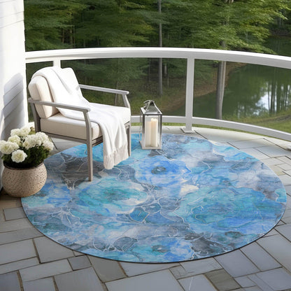 Uraien Blue Washable Indoor-Outdoor Rug