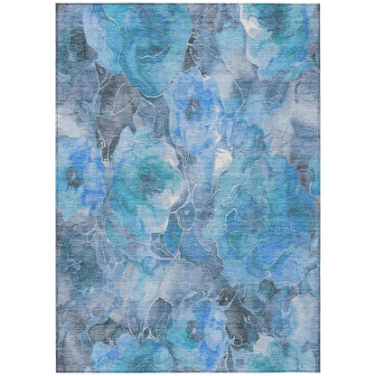 Uraien Blue Washable Indoor-Outdoor Rug