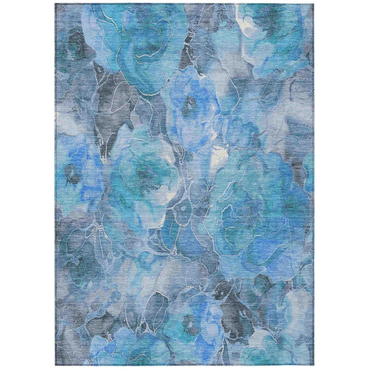 Uraien Blue Washable Indoor-Outdoor Rug