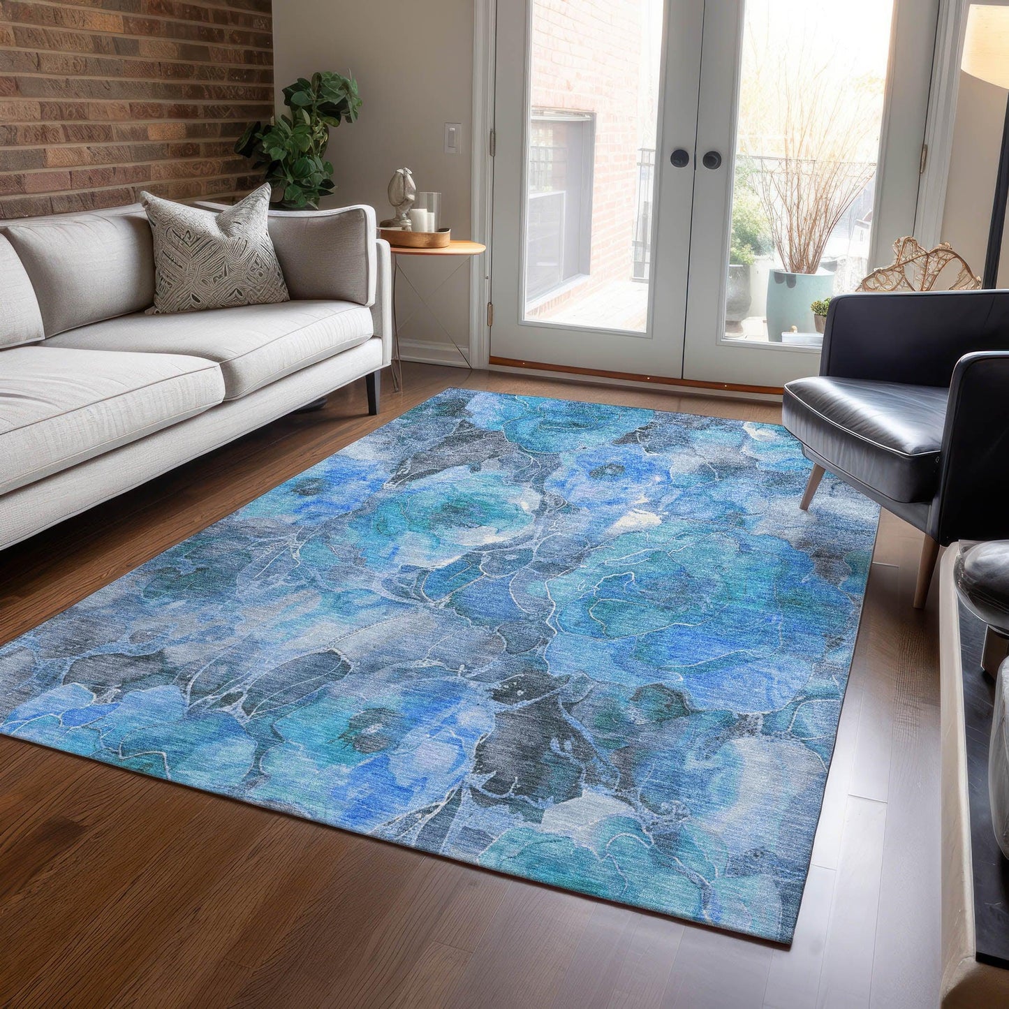 Uraien Blue Washable Indoor-Outdoor Rug