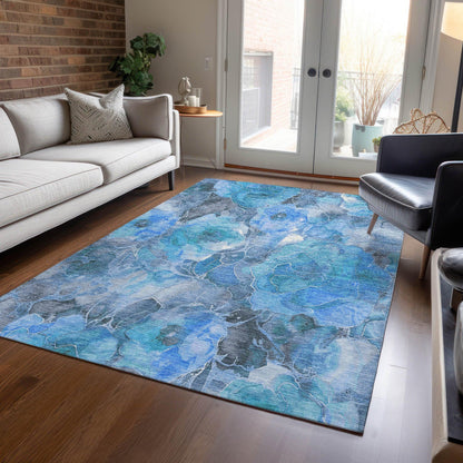 Uraien Blue Washable Indoor-Outdoor Rug
