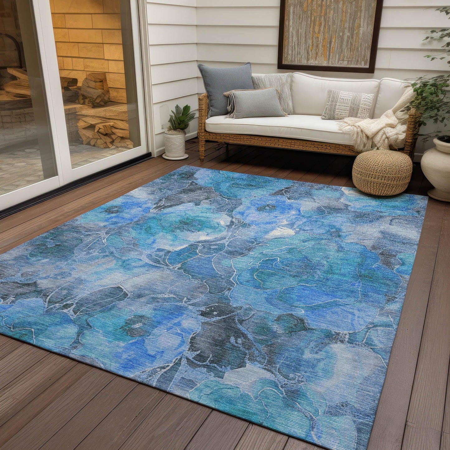 Uraien Blue Washable Indoor-Outdoor Rug