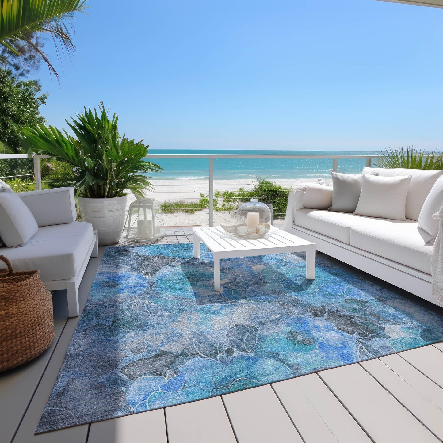 Uraien Blue Washable Indoor-Outdoor Rug