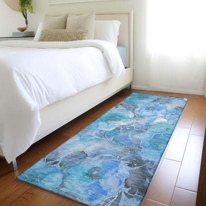 Uraien Blue Washable Indoor-Outdoor Rug