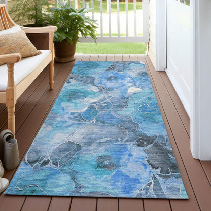 Uraien Blue Washable Indoor-Outdoor Rug