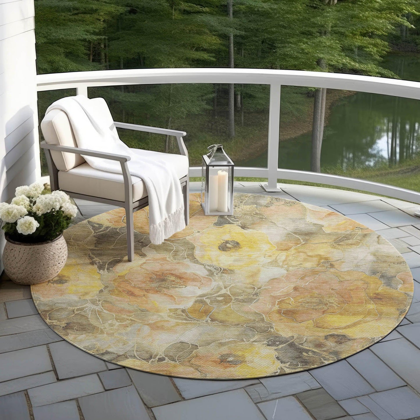 Uraien Gold Washable Indoor-Outdoor Rug