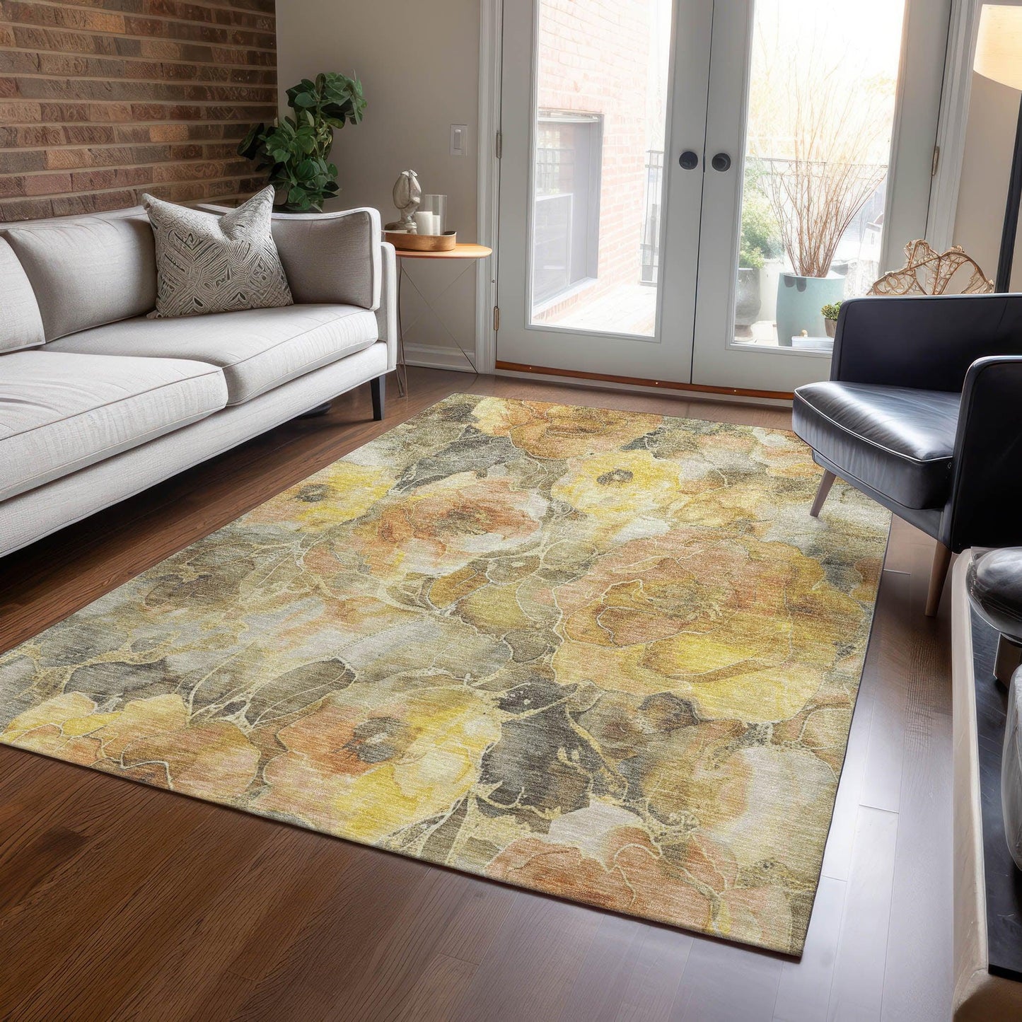 Uraien Gold Washable Indoor-Outdoor Rug