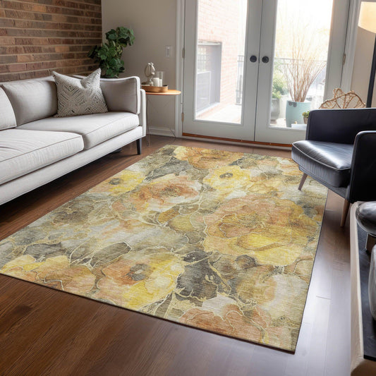 Uraien Gold Washable Indoor-Outdoor Rug